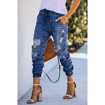 2021 visokim Strukom plava džep problematična traper джоггеры pantalones Vaqueros Mujer Ženske hlače Spodnie Damskie Kobieta Dżinsy XL